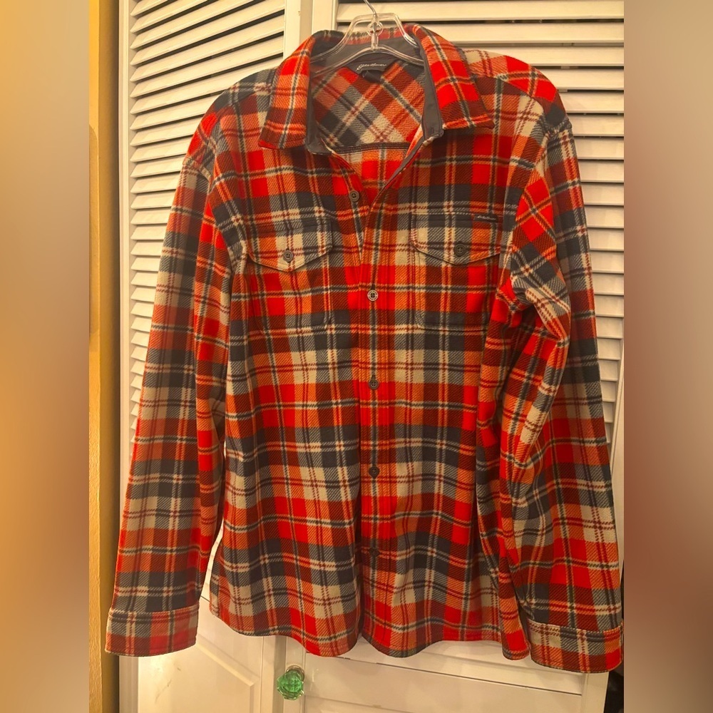 Eddie Bauer’s Favorite Red Cabin Flannel Shirt Jacket Chore Shacket Size Large
